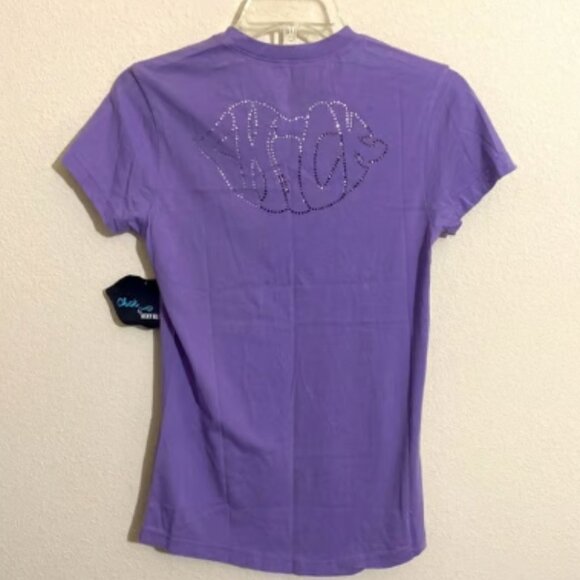 CHICK by NICKY HILTON Women's Short Sleeve T-Shirt w Clear & Brown Rhinestones - Picture 1 of 6